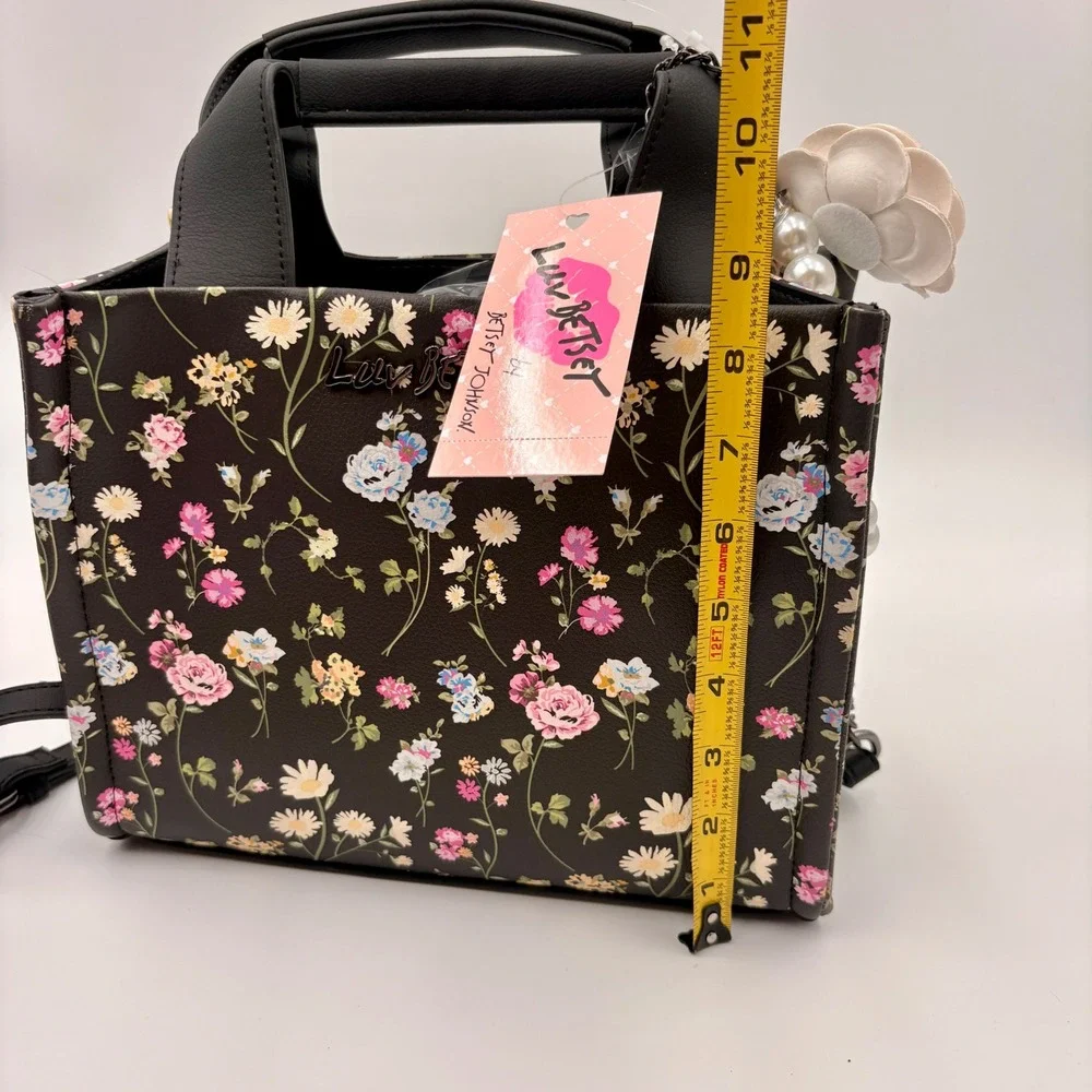 Luv Betsey by Betsey Johnson LBZION Black Floral‎ Satchel Crossbody Bag  NEW